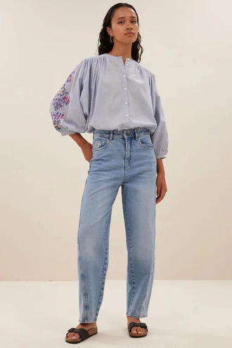 By Bar becky pinstripe blouse borduur