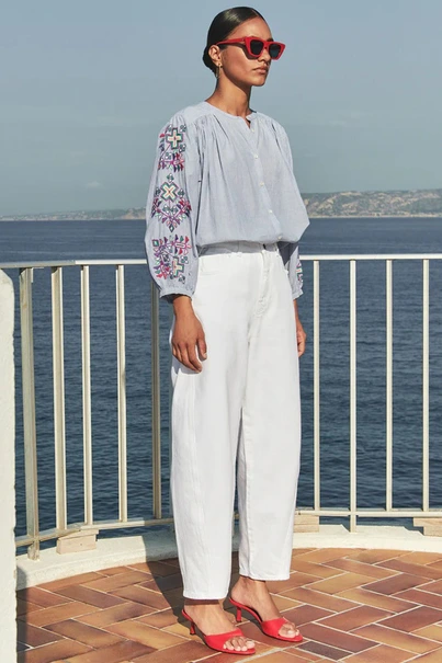 By Bar becky pinstripe blouse borduur