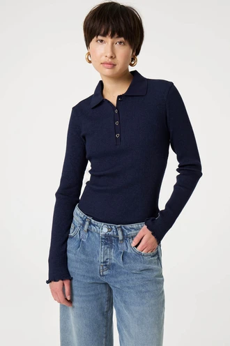 Fabienne Chapot donna top ribbel polokraag