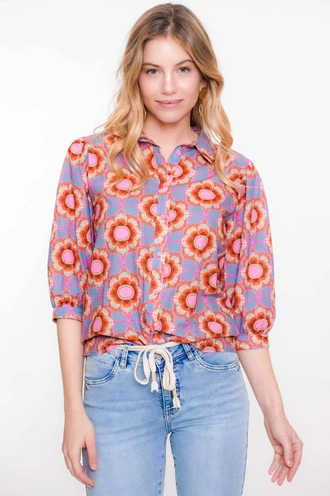 Geisha 53209-20 retro print blouse