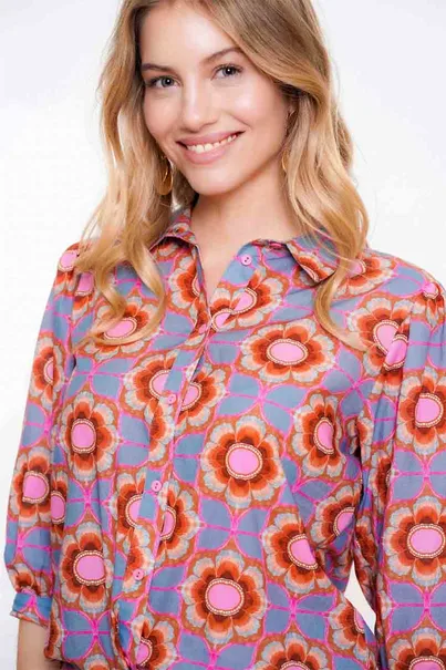 Geisha 53209-20 retro print blouse