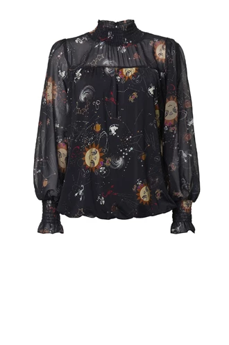 Tessa Koops jess blouse astro print ruffle